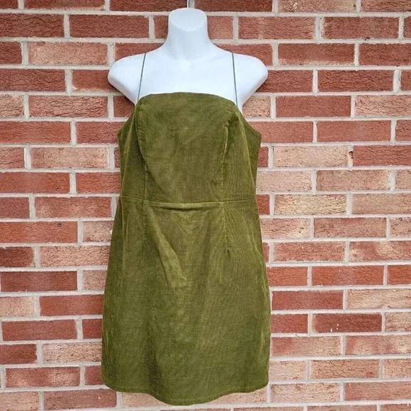 Urban Outfitters Dress Women's Size 8 Green Corduroy Mini Spaghetti Strap - Picture 1 of 6